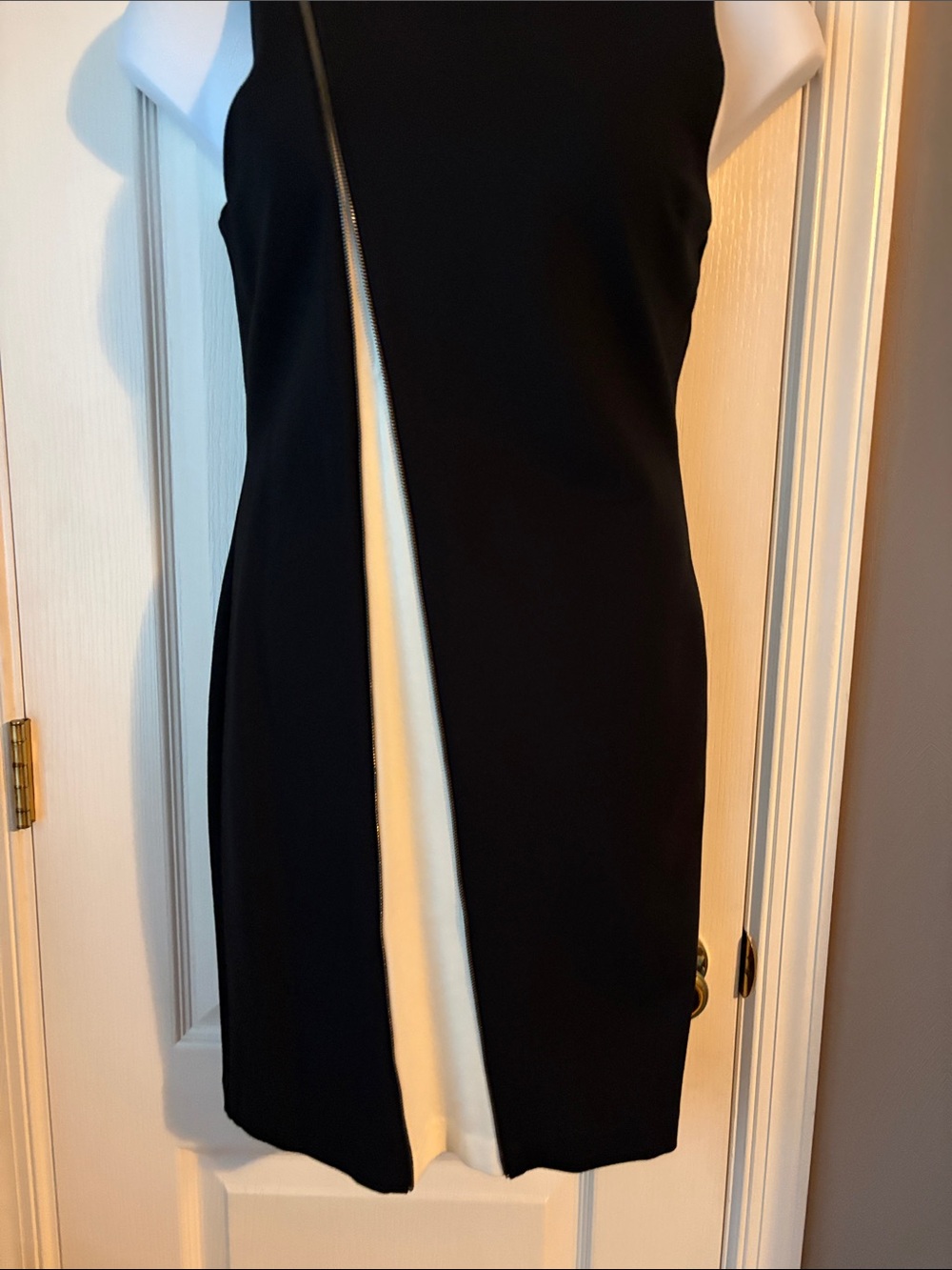Classic Black Sheath Dress with Diagonal Zip